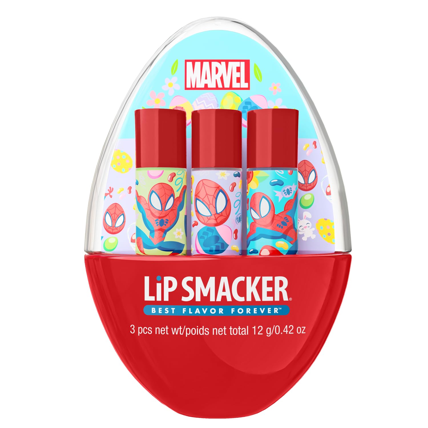 Lip Smacker Spider-Man Easter Egg packaging, ideal for Easter baskets and gifting.