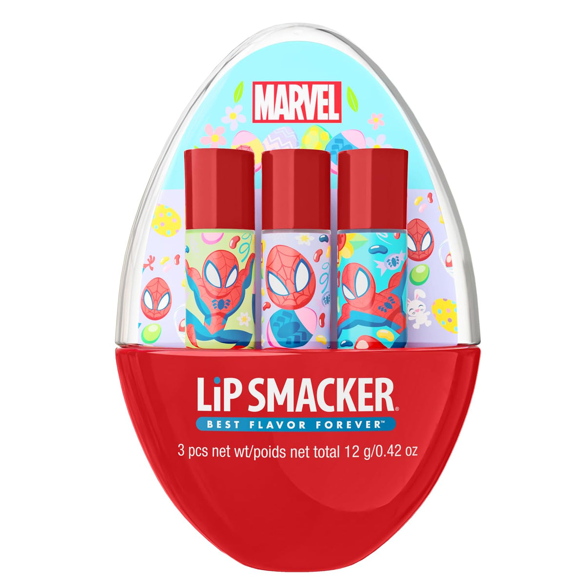 Lip Smacker Spider-Man Easter Egg packaging, ideal for Easter baskets and gifting.