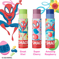 Lip Smacker Spider-Man Kiwi flavor balm provides fruity flavor for on-the-go lips.