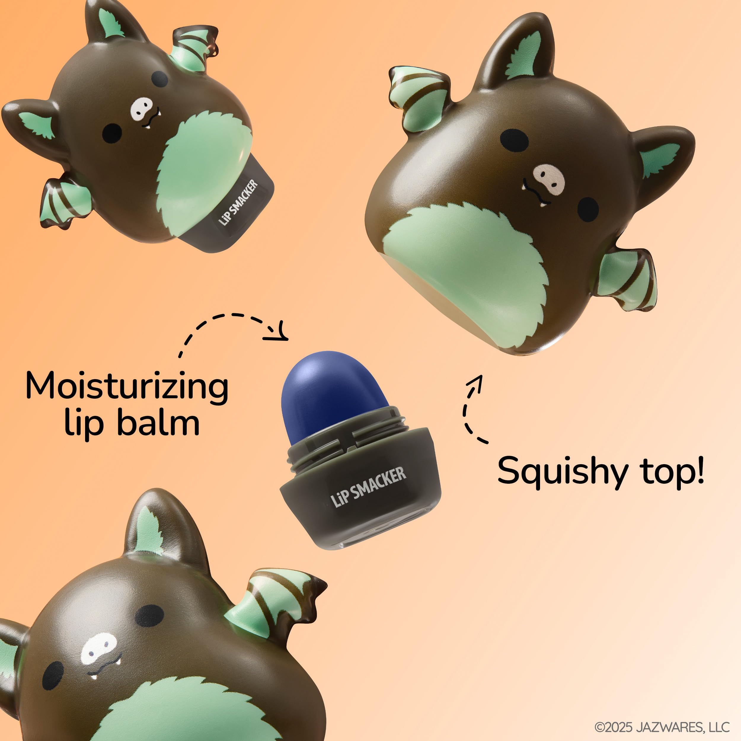 Collectible Squishmallows top design adds fun to your lip care.