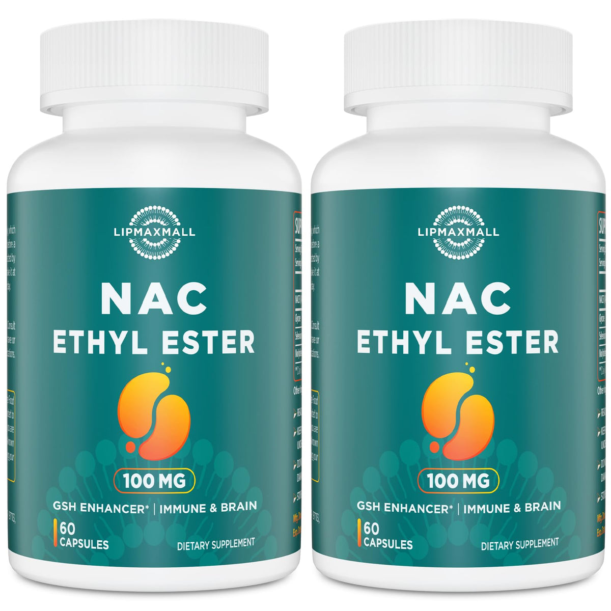 Lipmaxmall NACET Ethyl Ester 100mg bottle supports daily antioxidant potential.