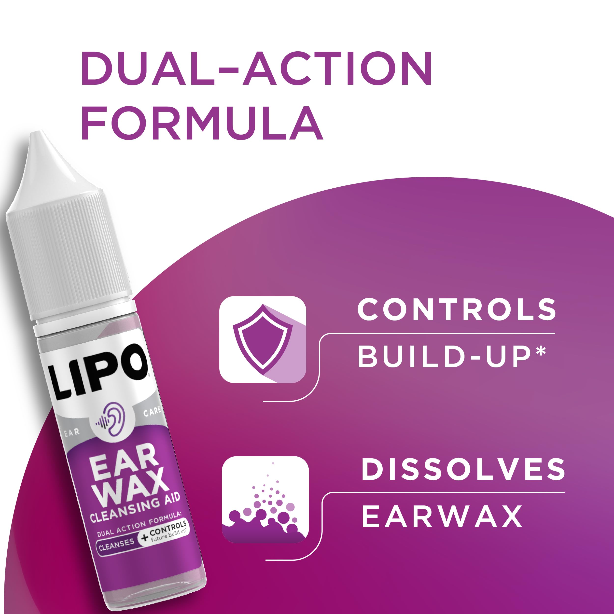 Lipo Earwax cleansing kit cotton ear plugs to minimize mess.