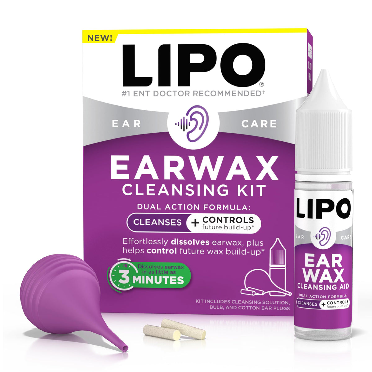 Lipo Earwax cleansing drops for gentle daily ear care.