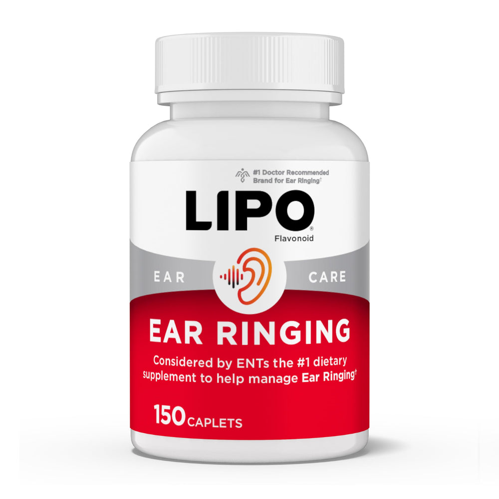 Lipo-Flavonoid bottle caplets shown for ear health support.