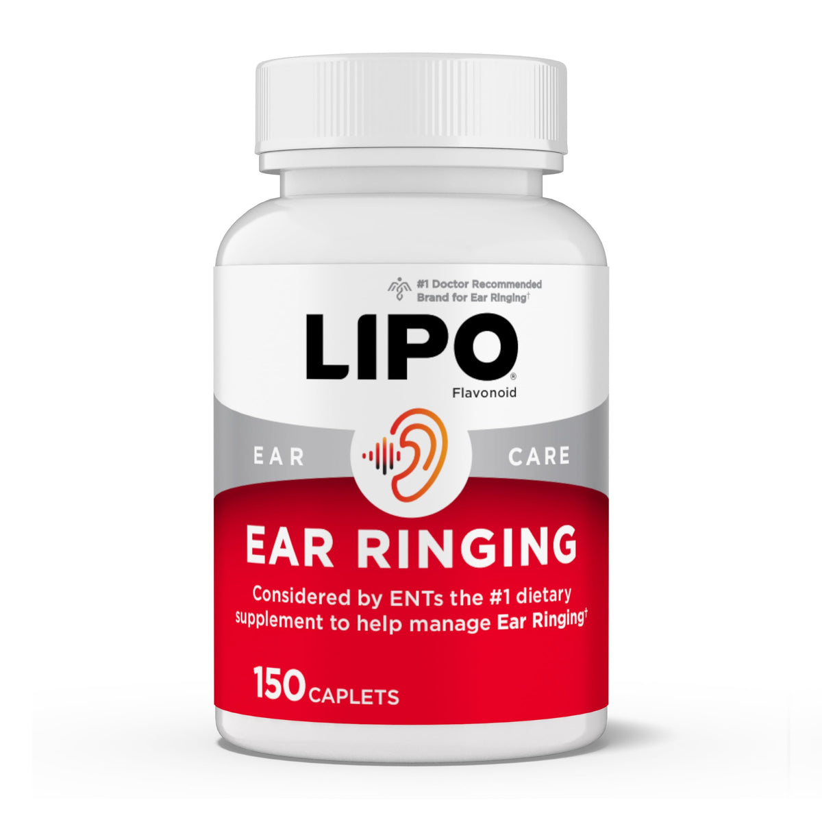 Lipo-Flavonoid bottle caplets shown for ear health support.