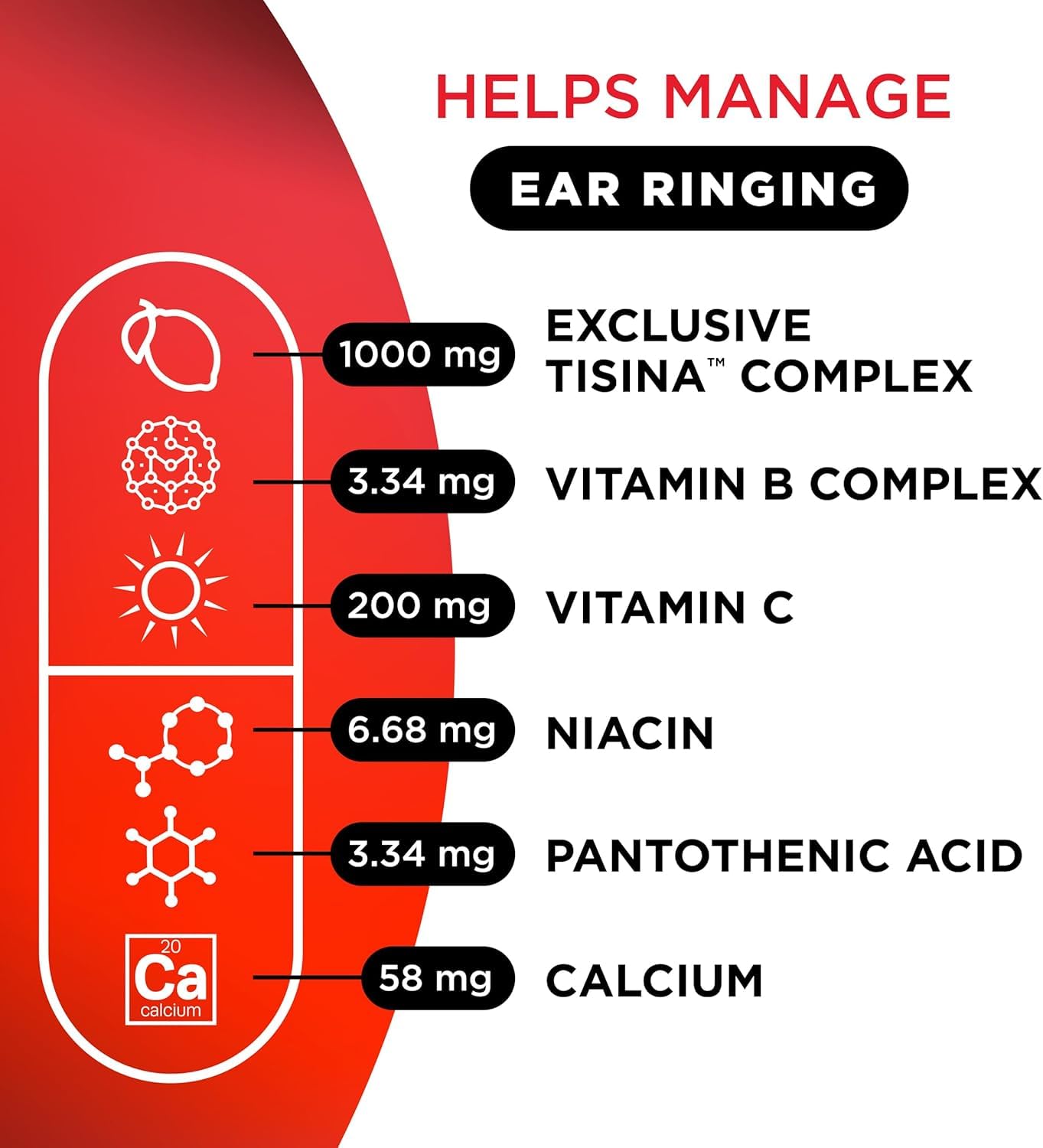 Bottle shows vitamin C symbol as part of the formulation.