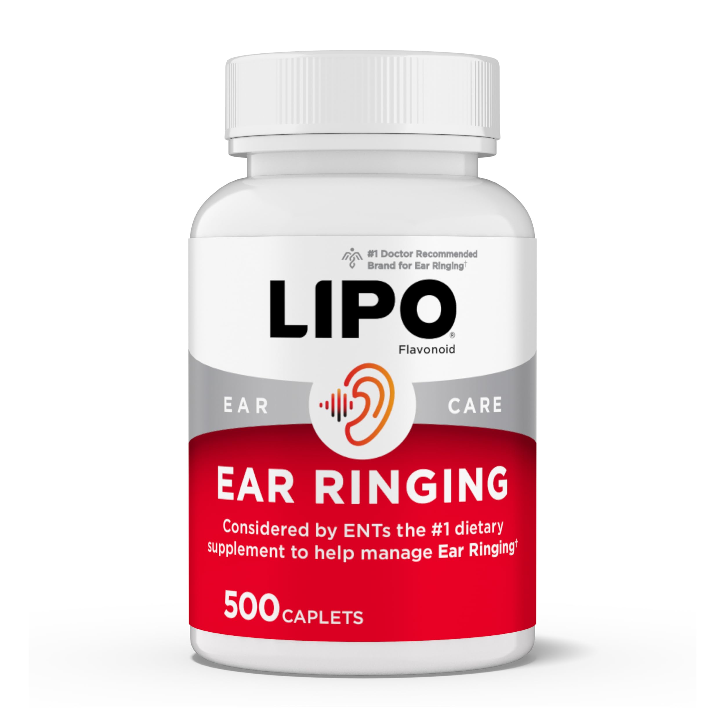 Lipo-Flavonoid ear ringing caplets bottle promotes inner ear support and potential relief