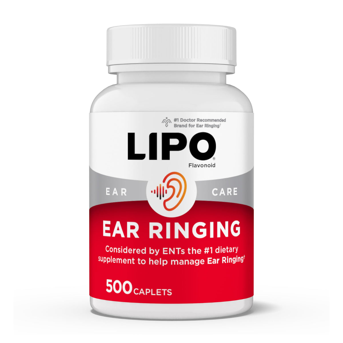 Lipo-Flavonoid ear ringing caplets bottle promotes inner ear support and potential relief