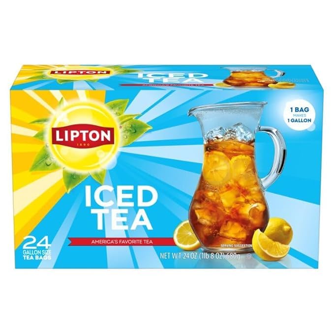 Lipton 24-tea-bag box supports gallon servings for big or small gatherings.