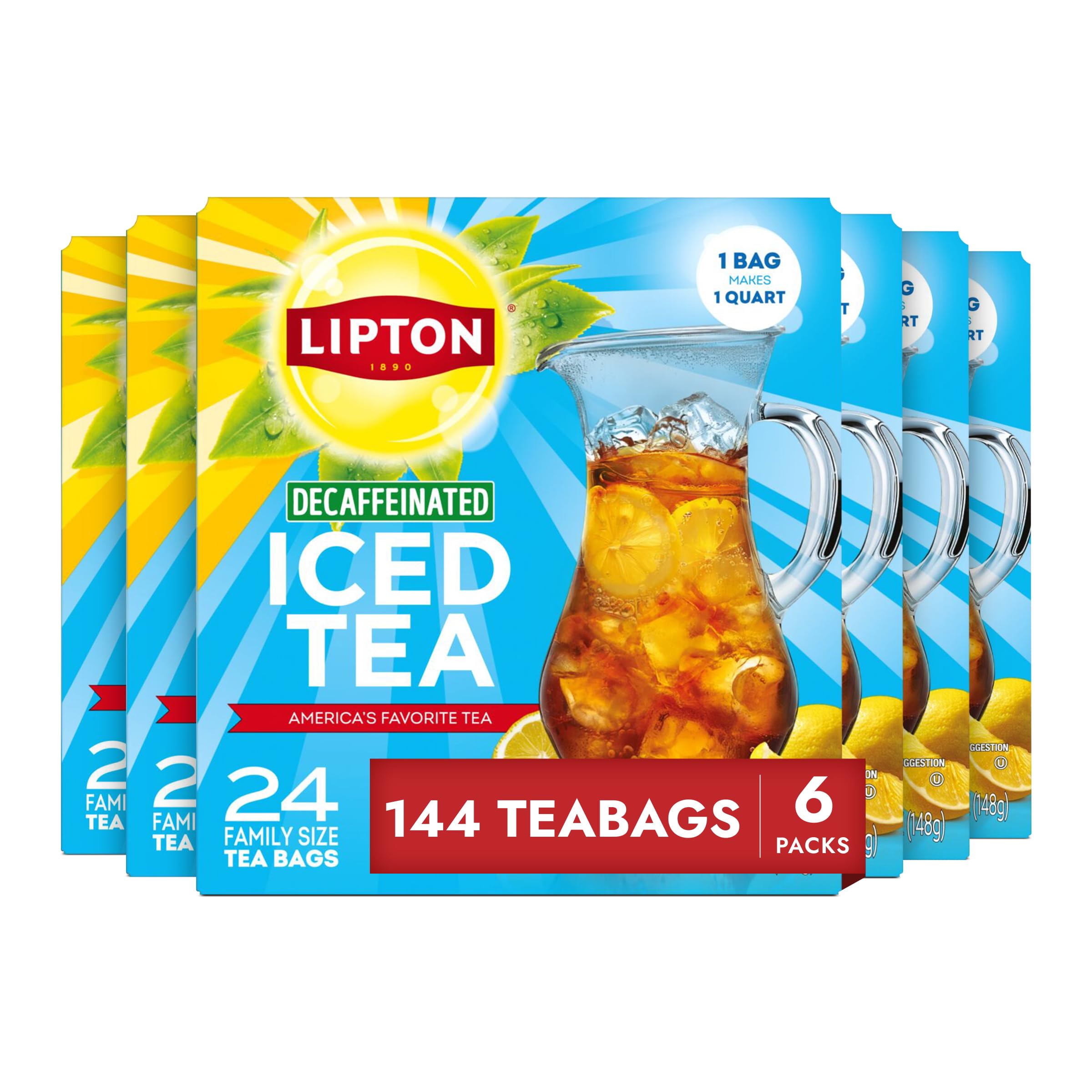 Lipton Decaf Black Iced Tea bags ready to brew a crisp, refreshing pitcher.