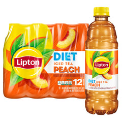 Lipton Diet Georgia Peach Iced Tea bottle front, a low-calorie refreshment for any time.