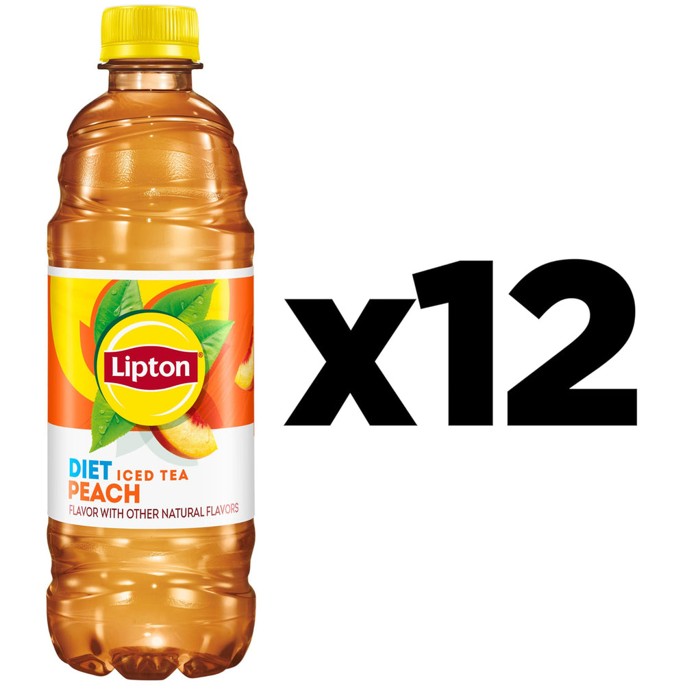 Lipton Diet Georgia Peach Iced Tea glass with peach slices, refreshing option for hot days.