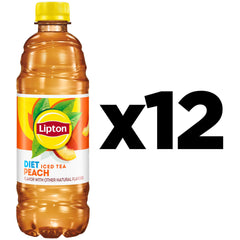 Lipton Diet Georgia Peach Iced Tea glass with peach slices, refreshing option for hot days.