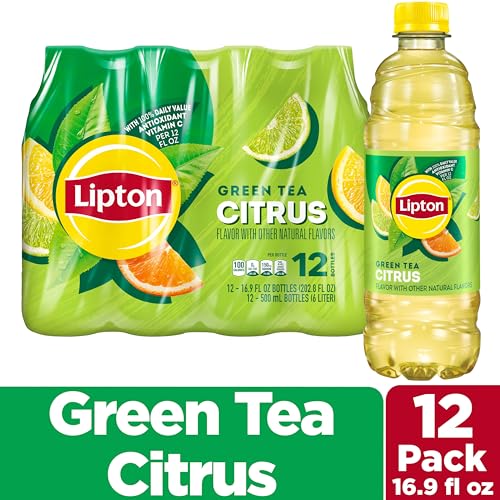 Lipton Green Tea Citrus bottle pour captures a smooth, inviting sip.