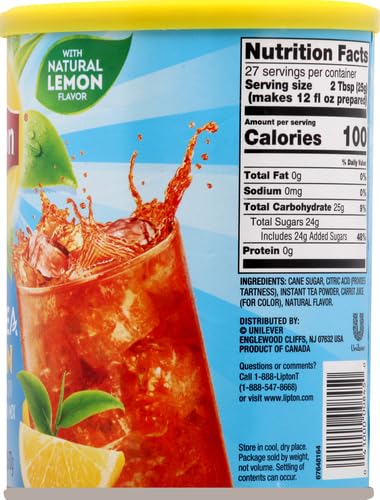 Lipton Lemon Iced Tea Mix glass filled with bright lemon tea.