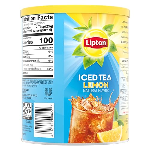 Lipton Lemon Iced Tea Mix measuring spoon beside sachet for easy prep.