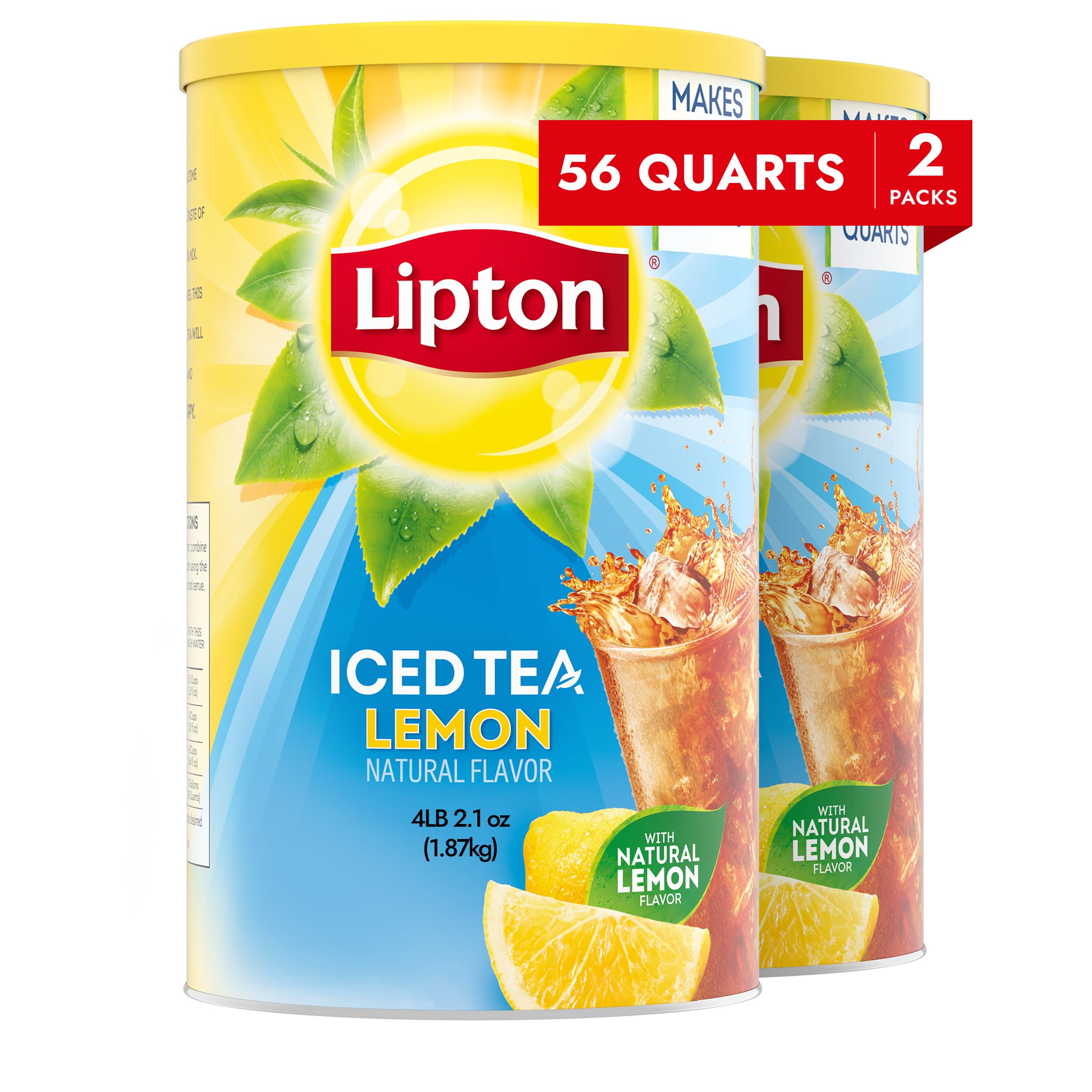 Lipton Lemon Iced Tea Mix featuring real tea leaves for a bright, refreshing glass
