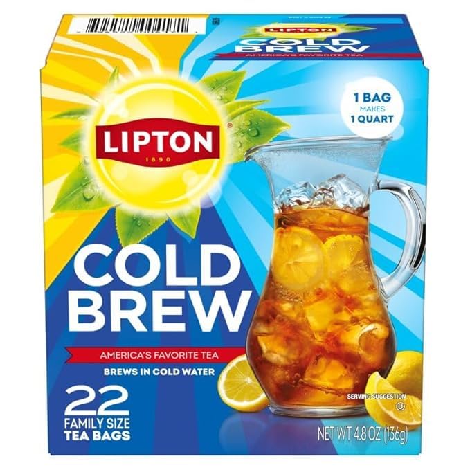 Lipton ready-to-brew cold brew tea bags for convenient prep.