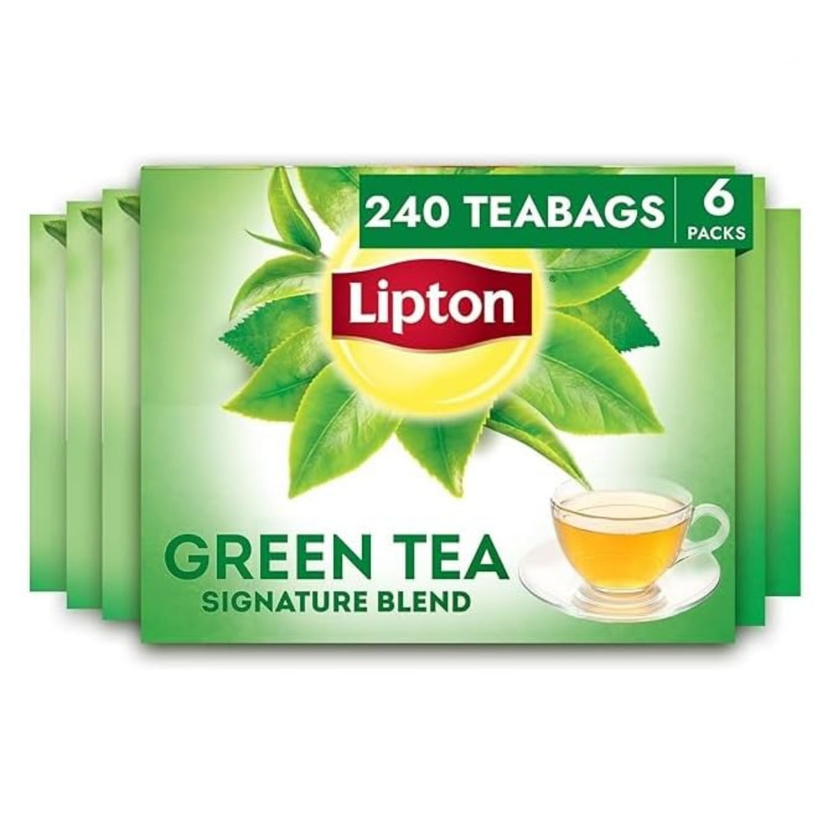 Lipton Signature Blend Green Tea tea bags in a box for convenient daily brewing.