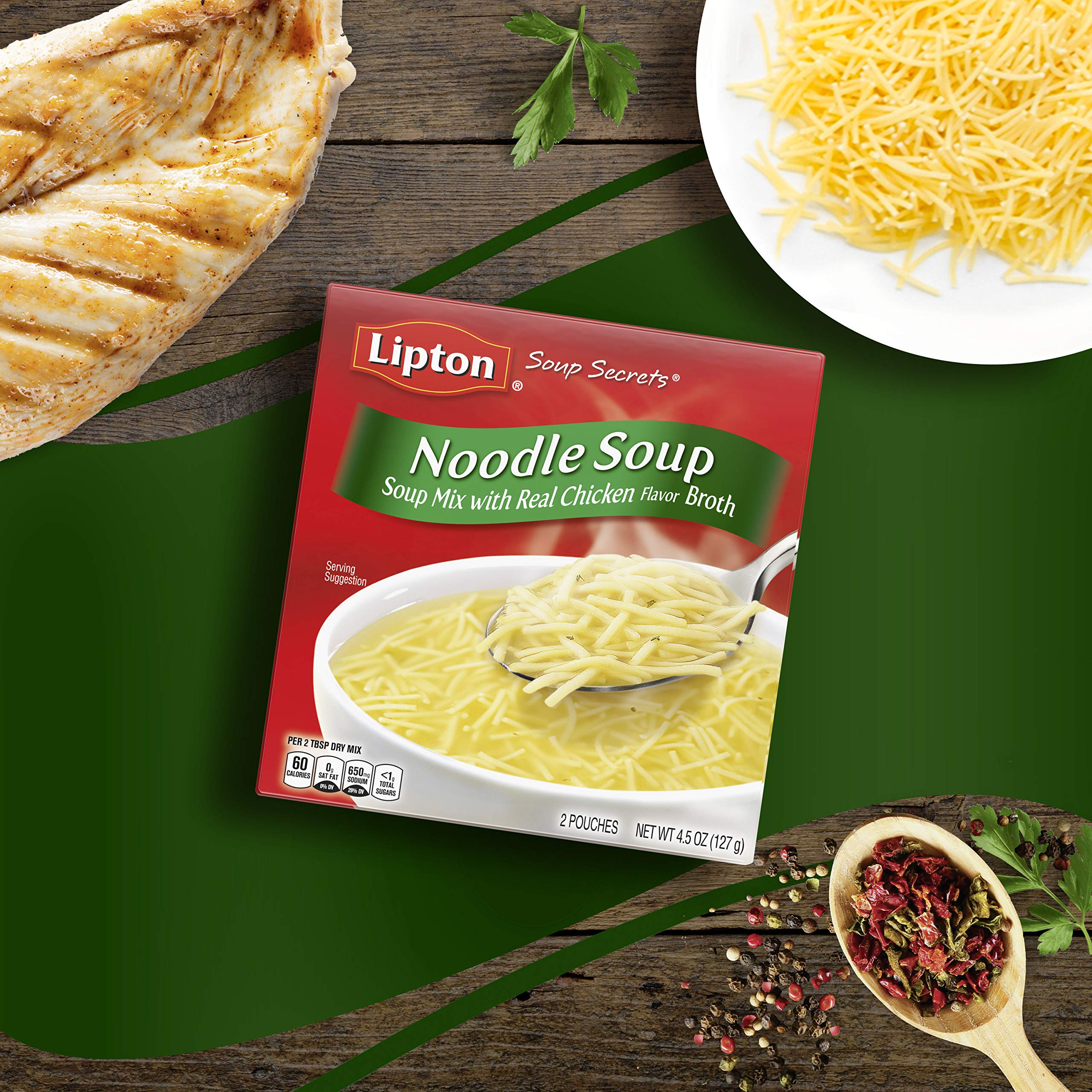 Lipton Soup Secrets close-up of broth and noodles quality.