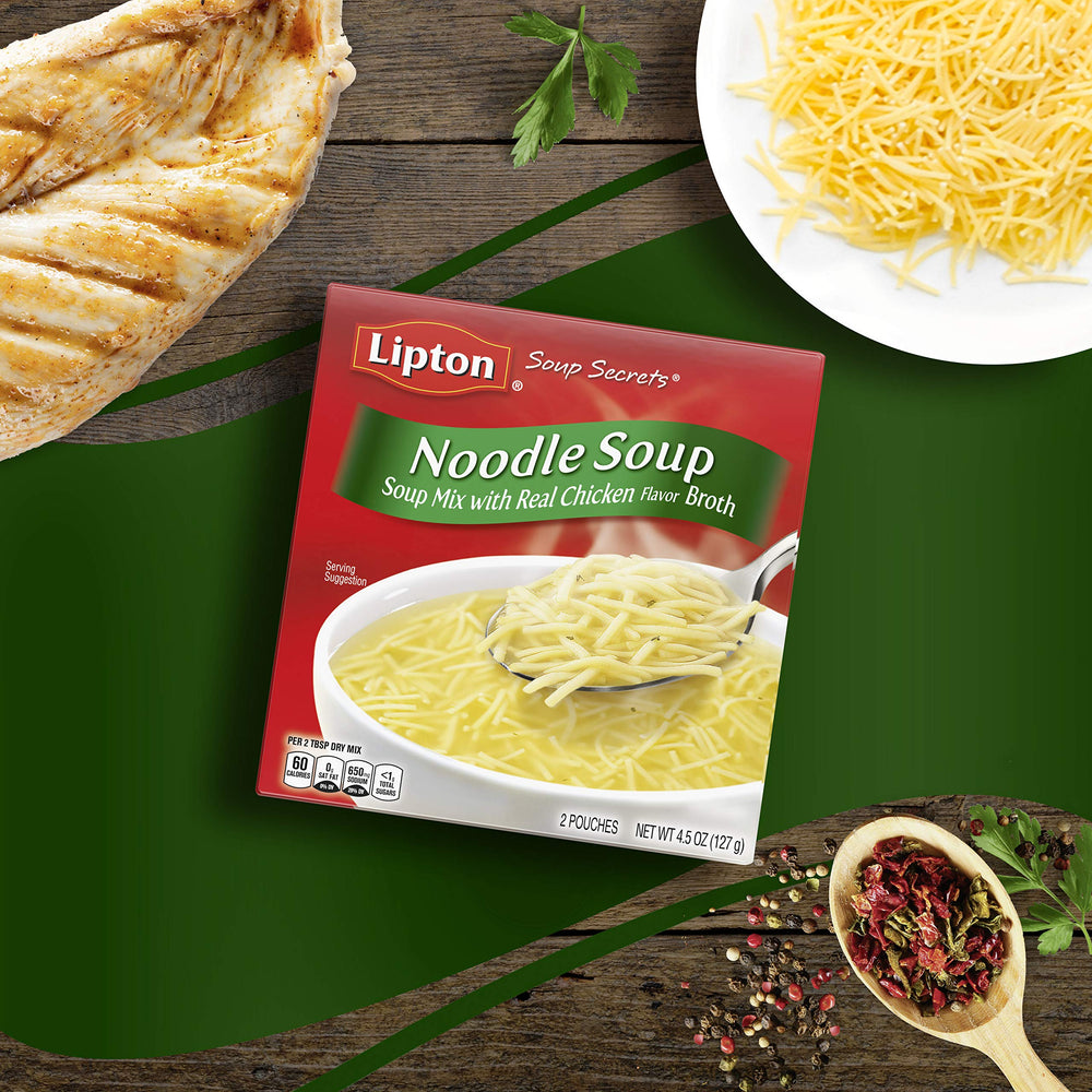 Lipton Soup Secrets close-up of broth and noodles quality.