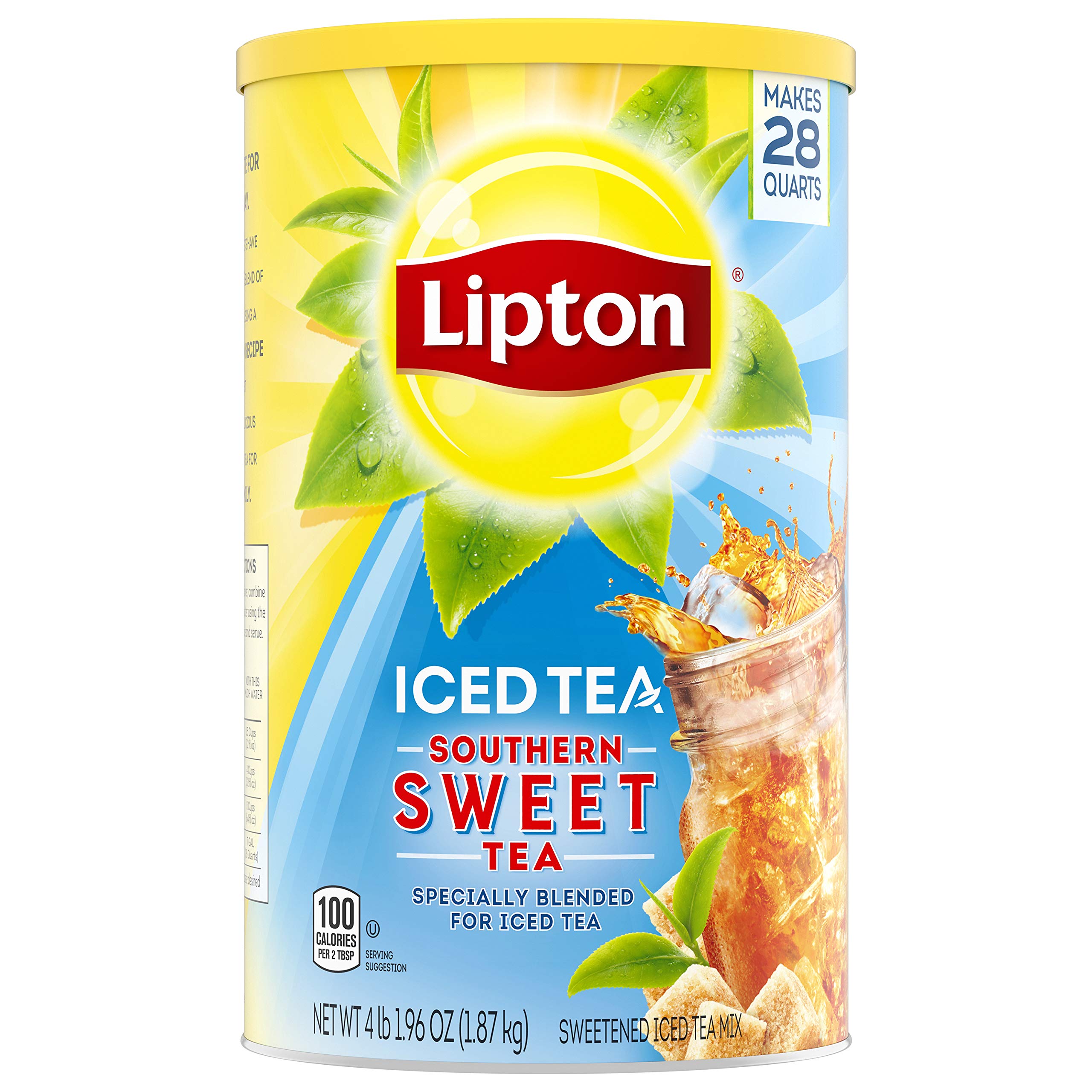 Lipton Southern Sweet Iced Tea canister for easy at-home brews, yielding 28 quarts.