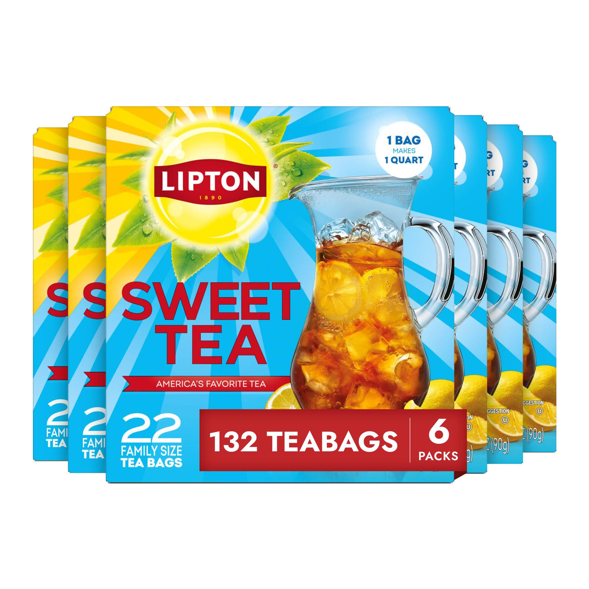 Lipton Southern Sweet tea bags close-up showing rich leaves for crisp, refreshing iced tea.