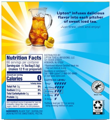 Lipton Southern Sweet tea bags in open packaging ready to use.