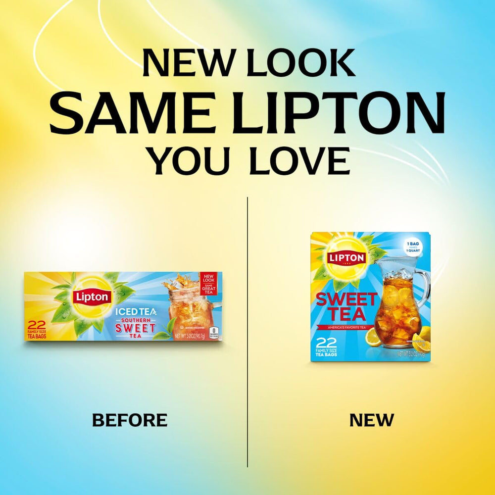 Lipton Southern Sweet tea bags pack front showcasing value and convenience for gatherings.