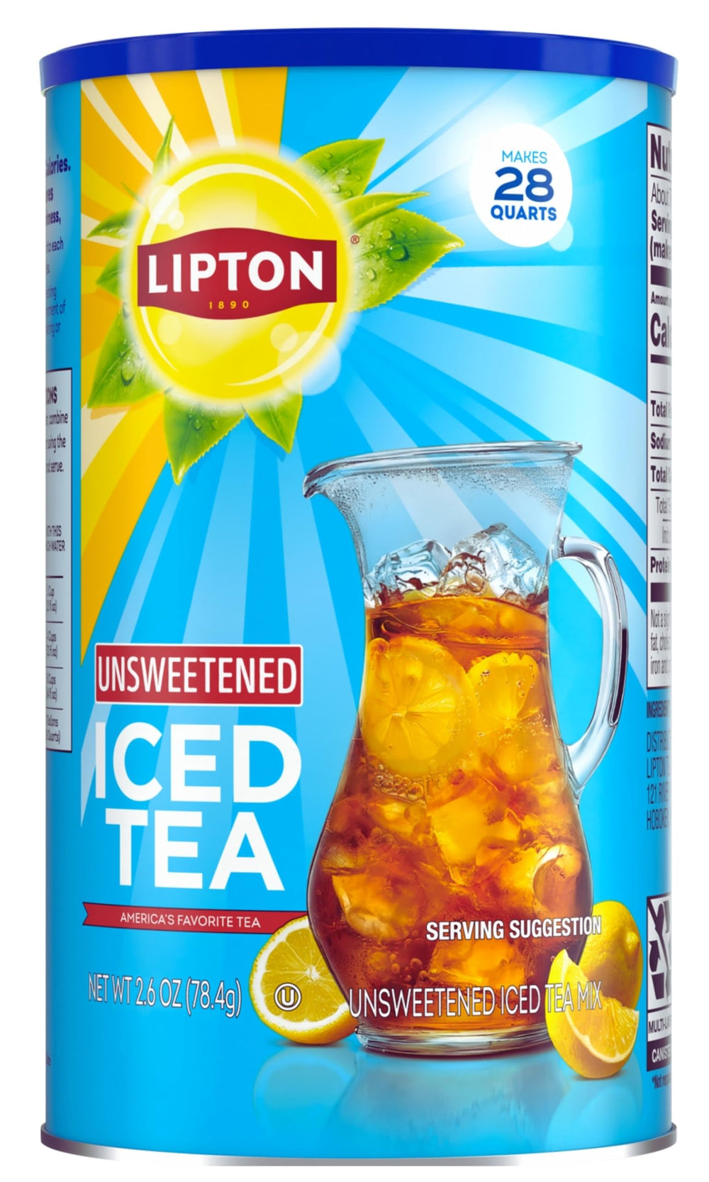 Lipton Unsweetened Iced Tea Mix jar image for quick, zero-calorie refreshment