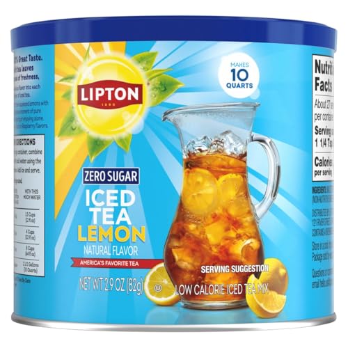 Lipton Zero Sugar Lemon Iced Tea Mix powder dissolving in cold water for quick thirst-quenching.