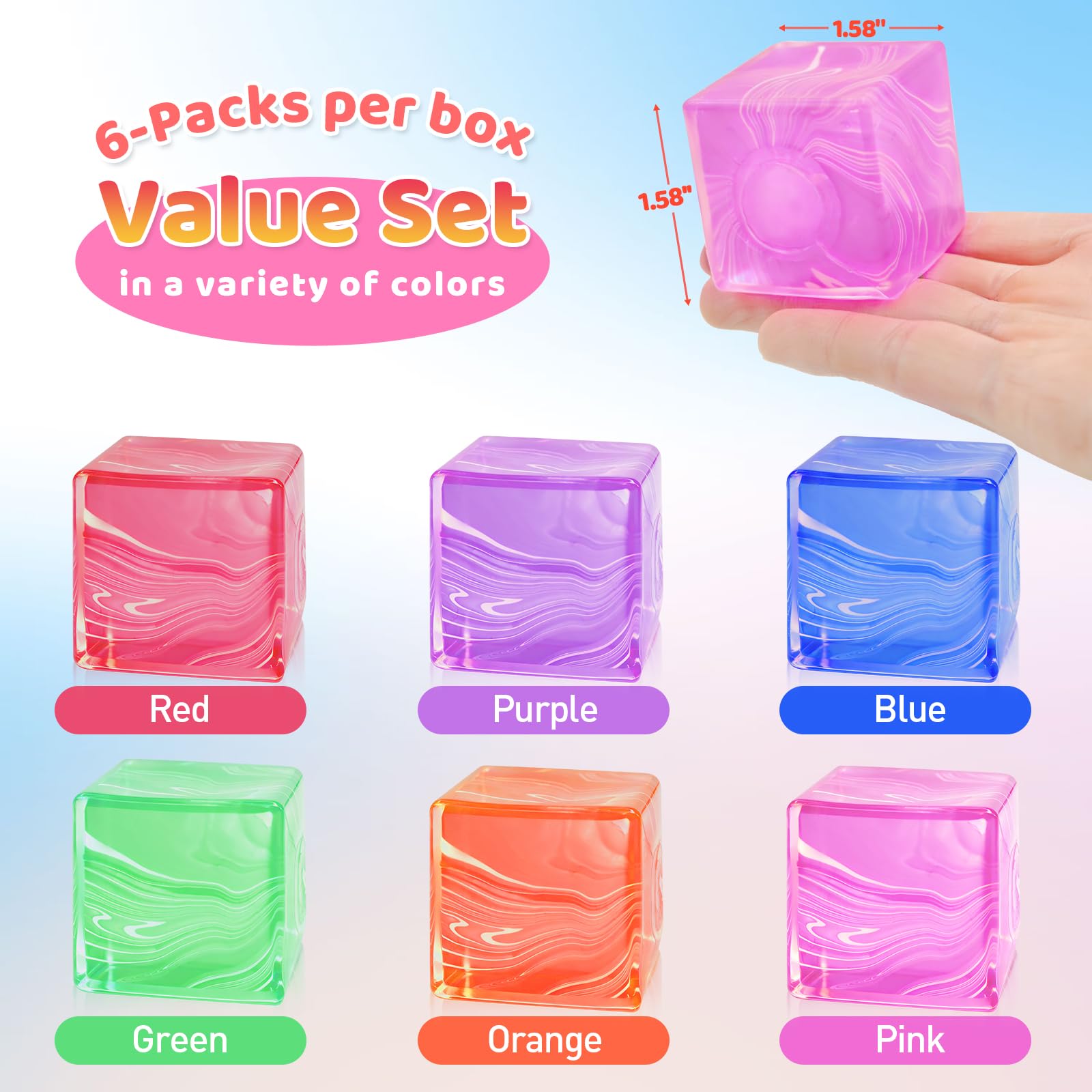Liqilamii red ice cube squishy for satisfying squeezes and quick stress relief.
