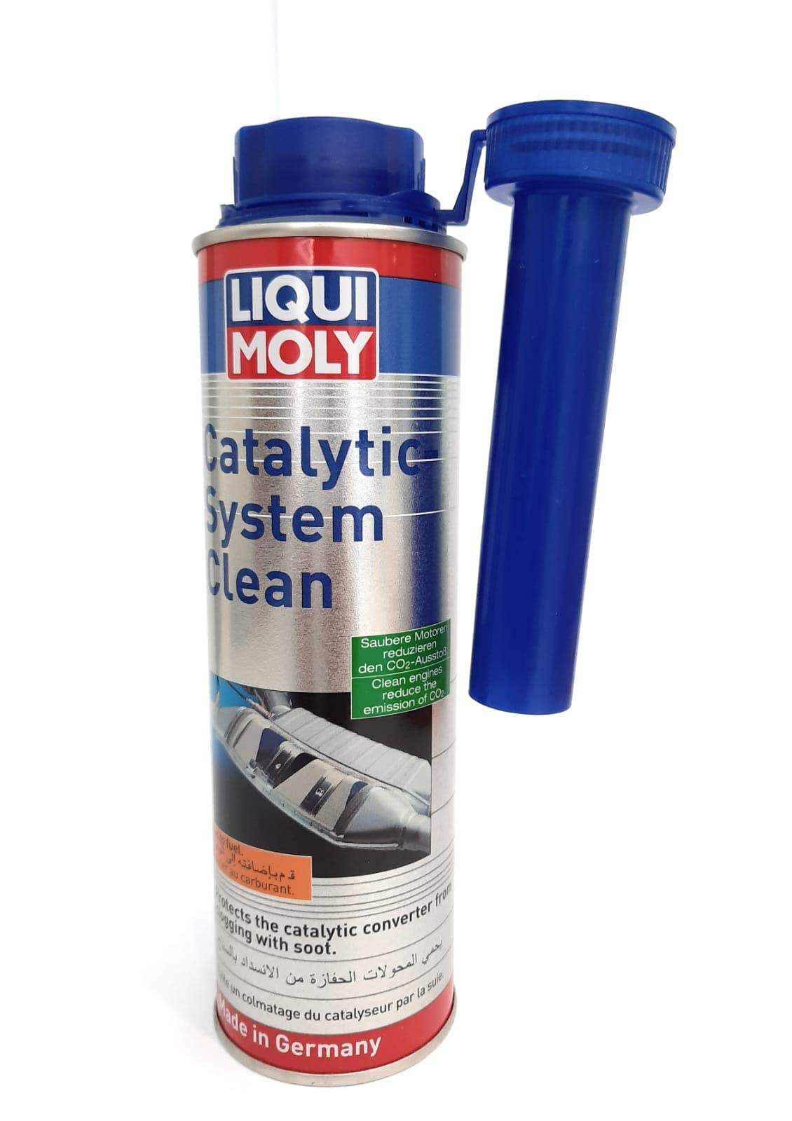 Liqui Moly Catalytic System Clean bottle with cap shows automatic mixing idea