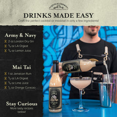 Liquid Alchemist Orgeat Syrup with Mai Tai setup for quick, flavorful cocktails.
