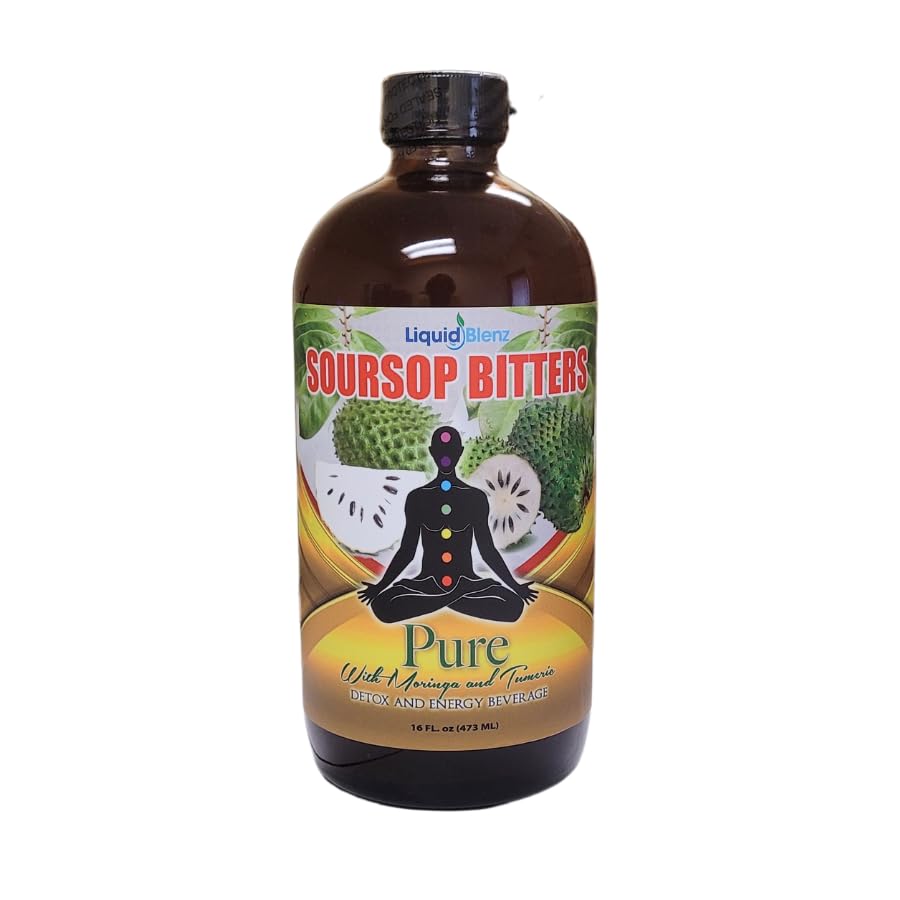 Liquid Blenz Pure Soursop bottle on countertop with dispenser