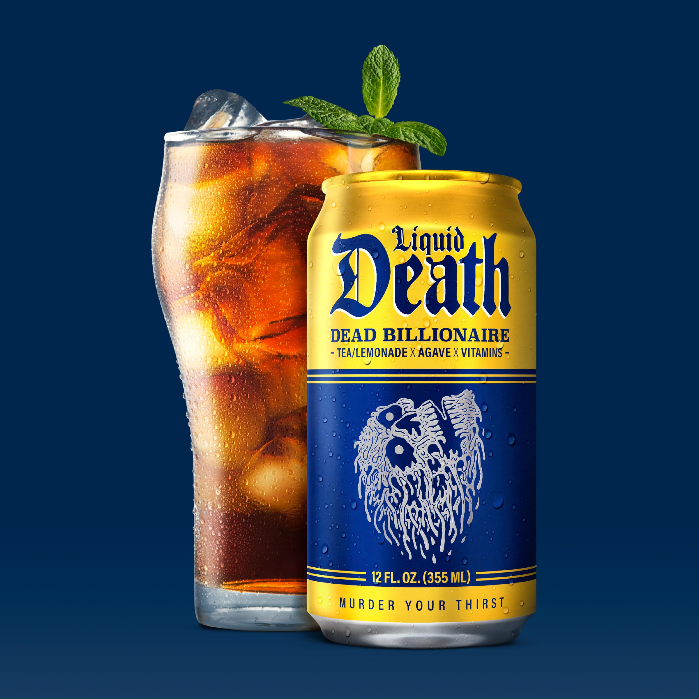 Liquid Death recycling symbol on can highlighting eco packaging