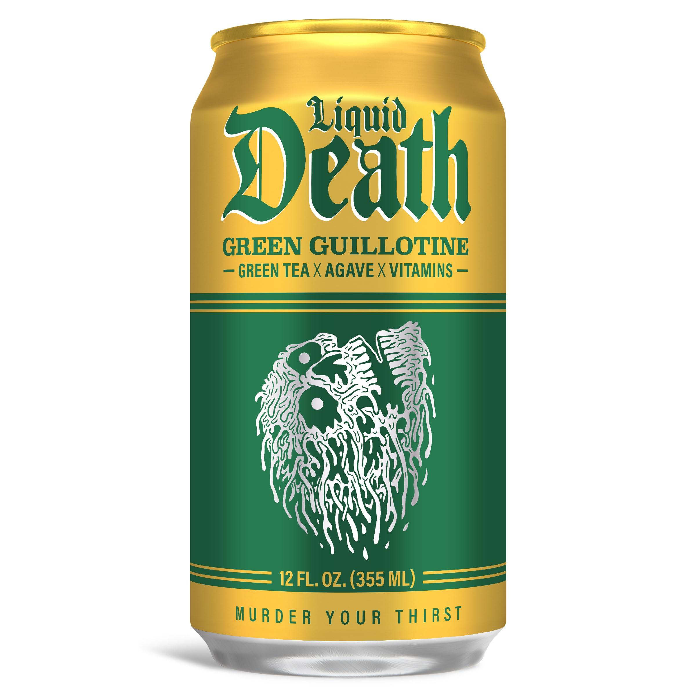 Liquid Death Green Guillotine nutrition panel close-up showing 4 g sugar