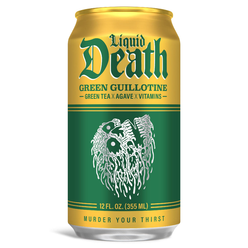 Liquid Death Green Guillotine nutrition panel close-up showing 4 g sugar