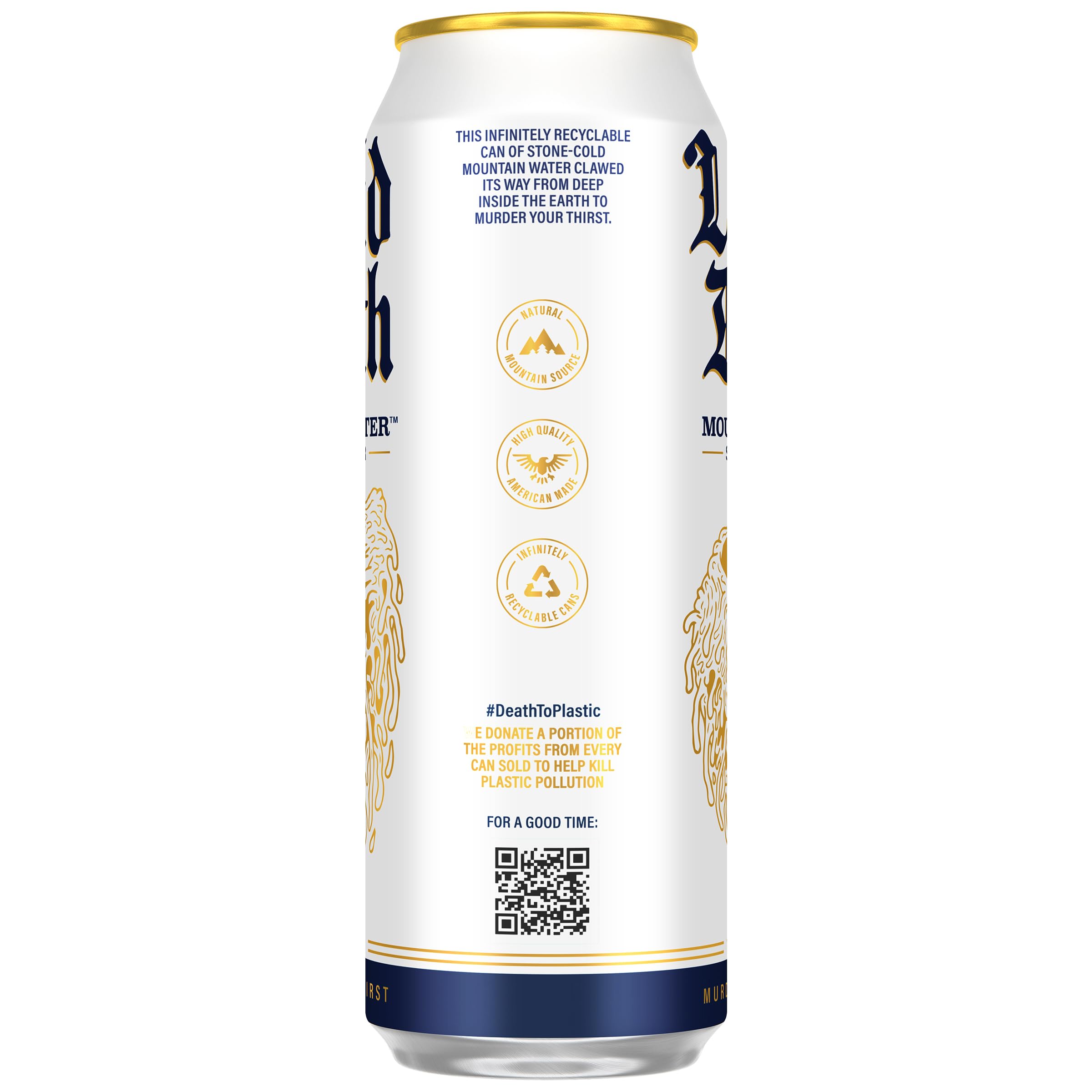 Liquid Death infinitely recyclable can highlights eco-friendly packaging for sustainable hydration.