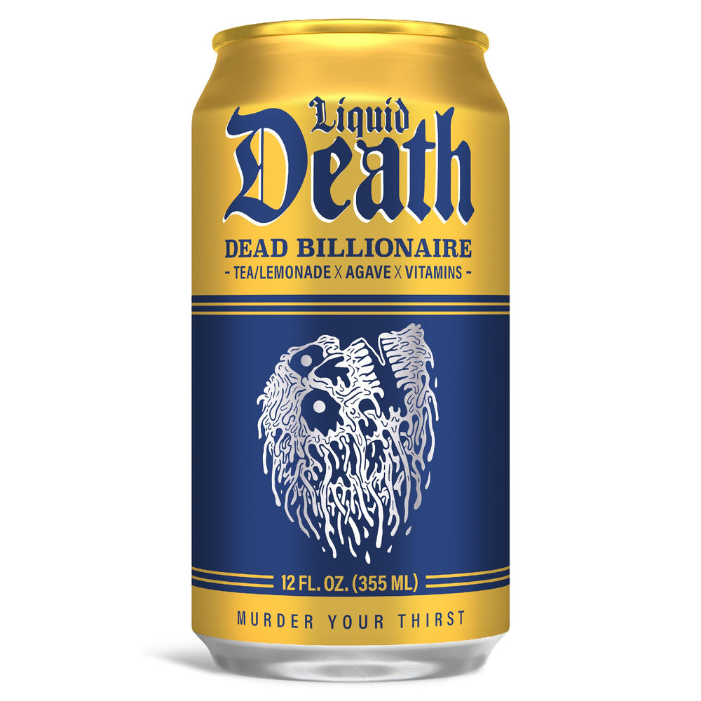 Liquid Death iced tea in glass with lemon slices for a refreshing taste