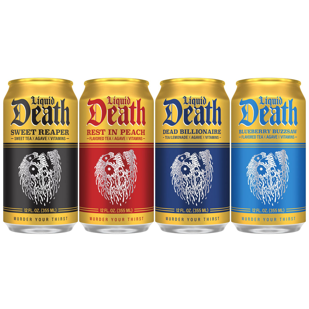 Liquid Death Rest in Peach can close-up, peach flavor highlight