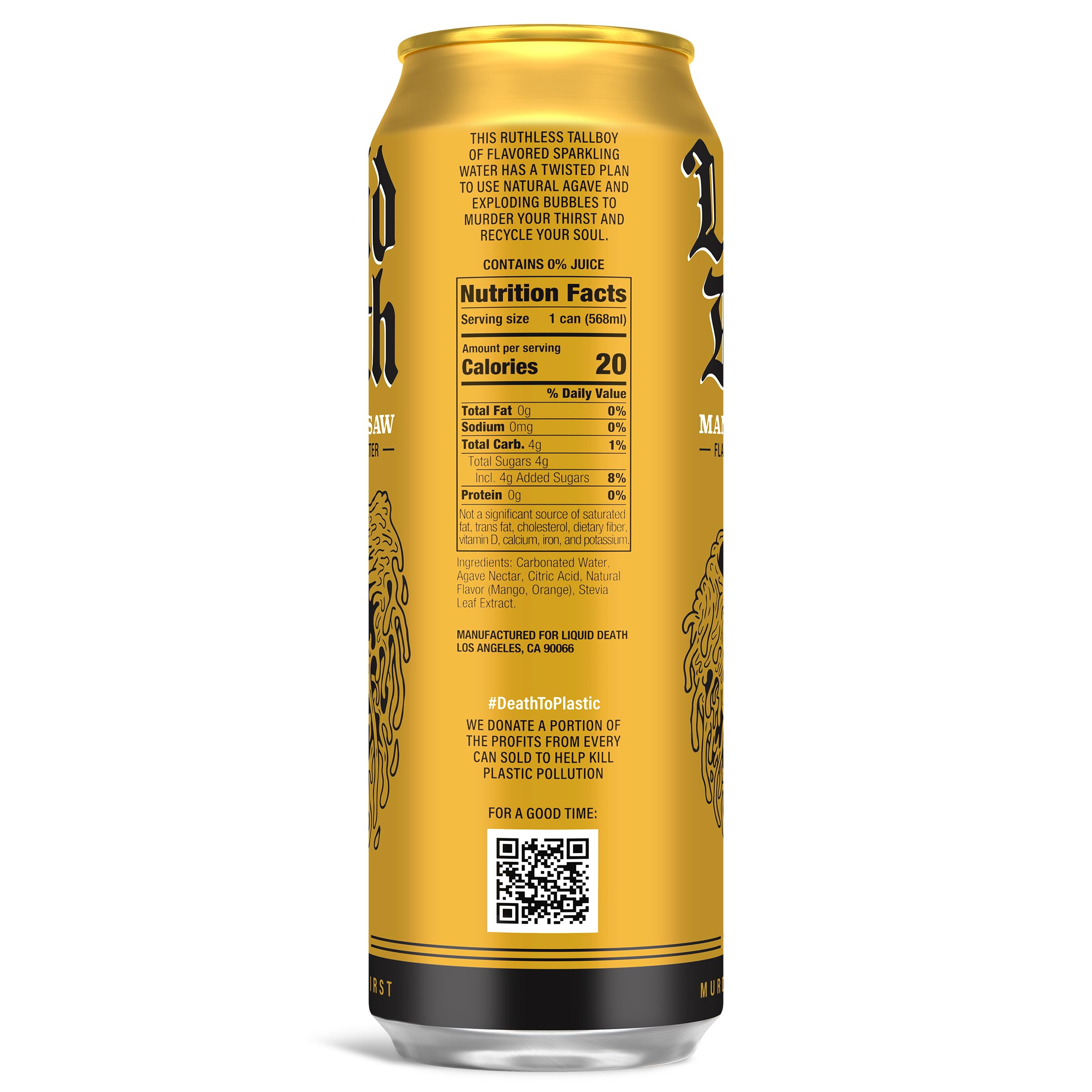 Liquid Death Mango Chainsaw can chilled for outdoor party vibes.