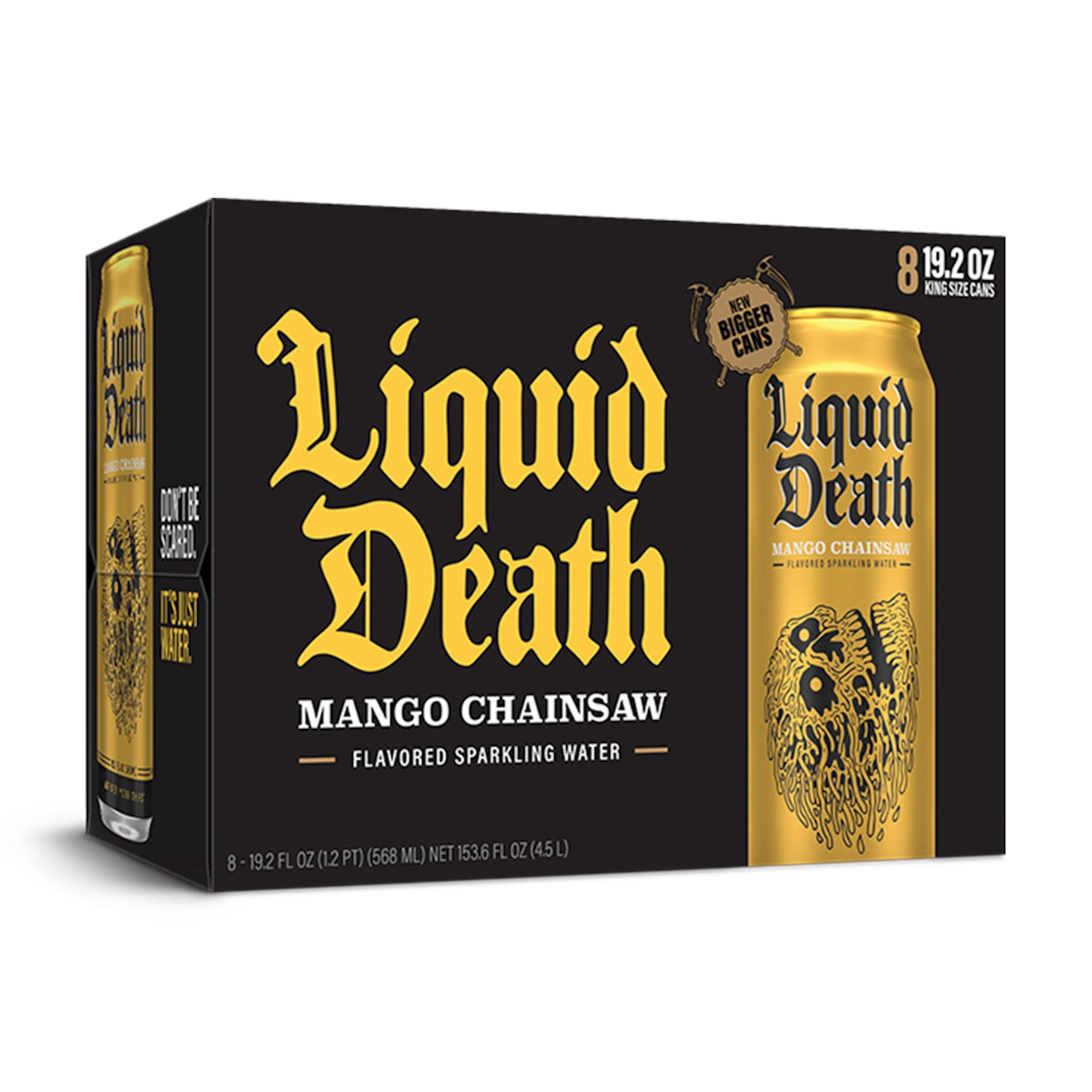 Liquid Death Mango Chainsaw can is infinitely recyclable to reduce waste.