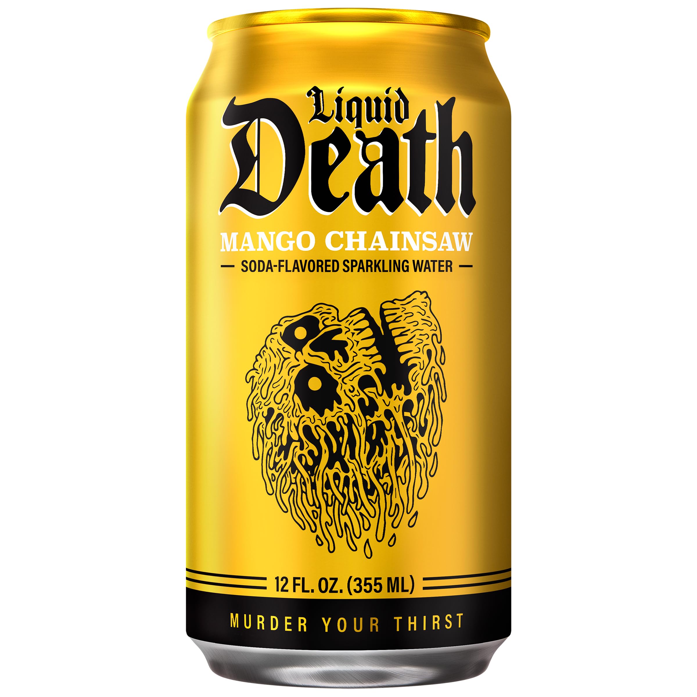 Liquid Death Mango Chainsaw pack of 12 ready for gatherings.