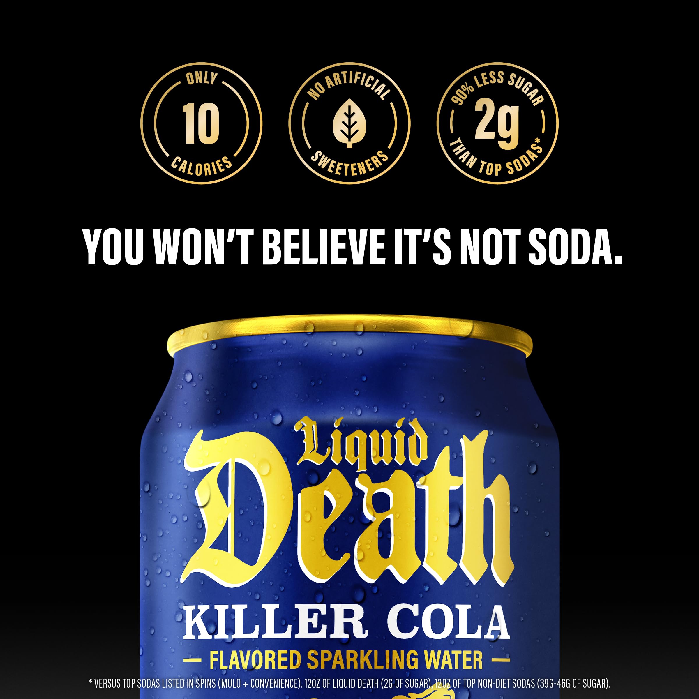 Liquid Death no caffeine label for all-day hydration without jitters.