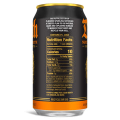 Liquid Death orange can opened and poured for a refreshing sip.