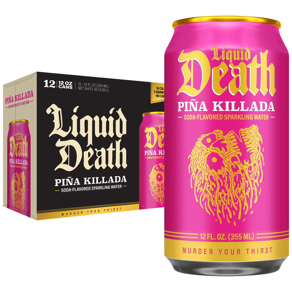 Liquid Death Piña Killada can front view with bold flavor and recyclability