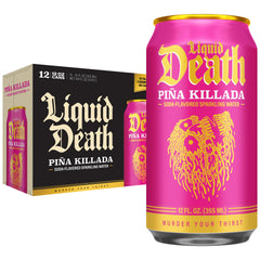 Liquid Death Piña Killada can front view with bold flavor and recyclability