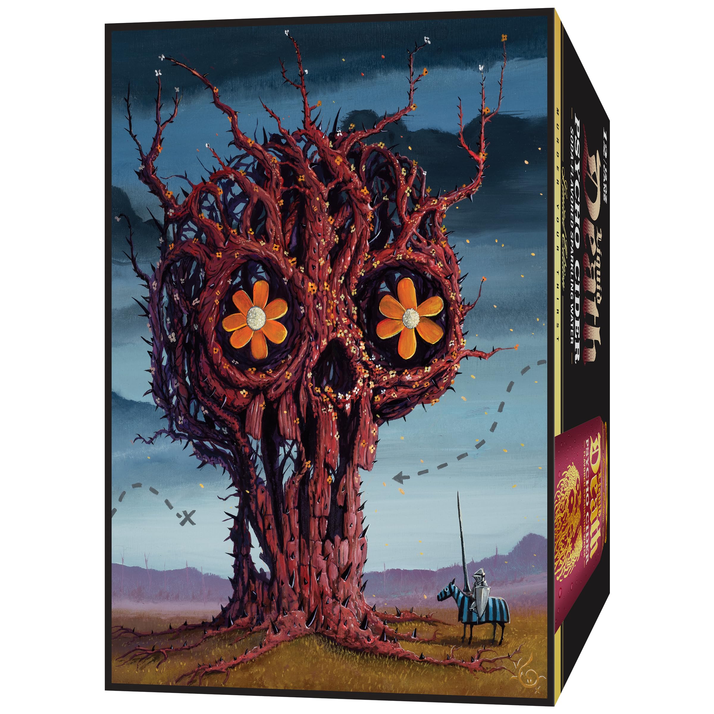 Close-up of Psycho Cider label emphasizing apple cinnamon aroma.