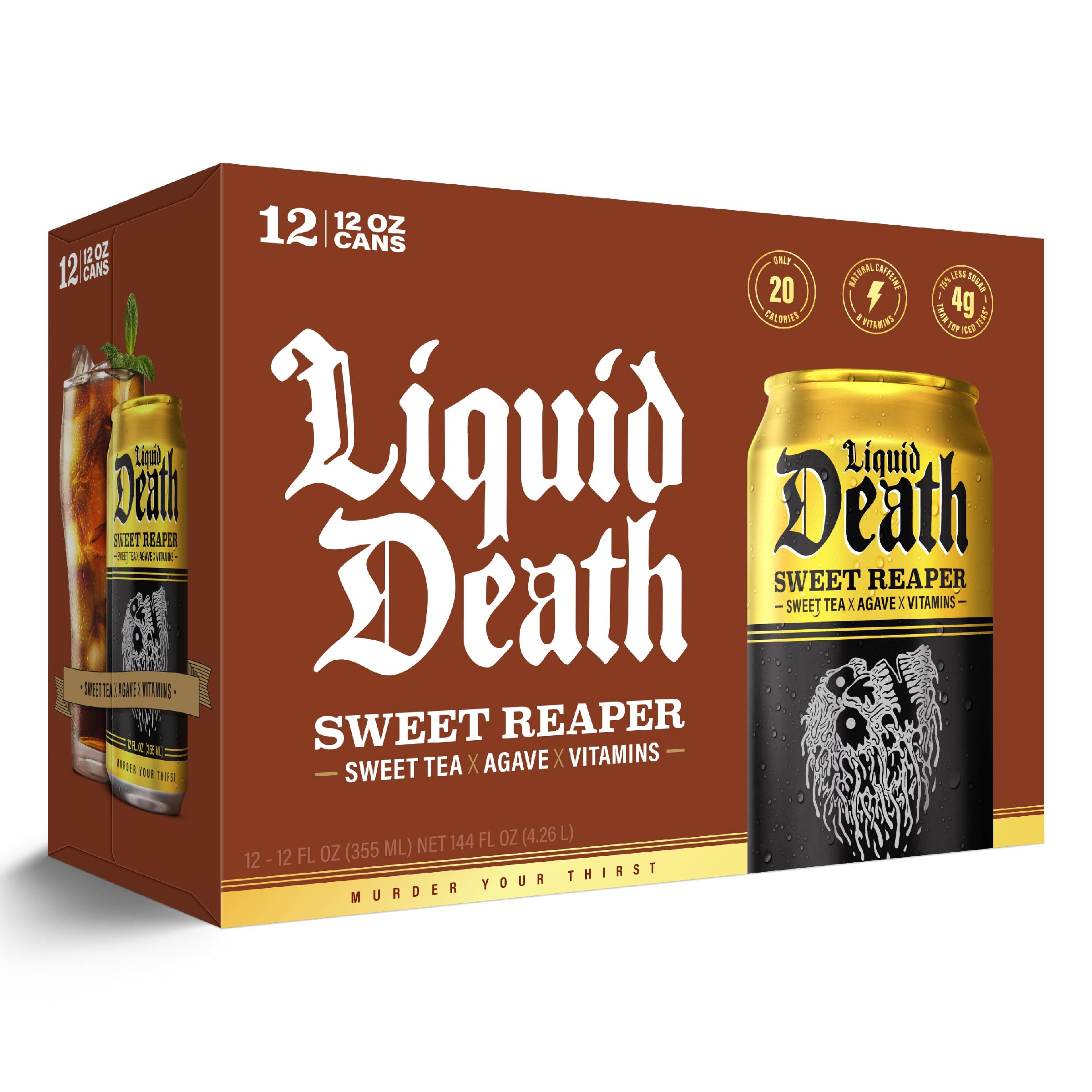 Liquid Death recyclable aluminum cans supporting eco-friendly sipping.